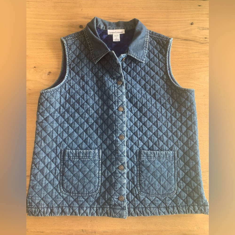Serengeti Quilted Button Down Vest Blue Women’s Large Cotton Preloved